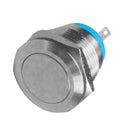 19mm Flat Waterproof Momentary Type Stainless Steel Metal Push Button Switch 250V 3A 1NO SPST