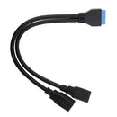 Black PC 2 Port USB 3.0 Type A Female to 20 Pin Header Male Adapter Y Splitter Cable Connector