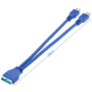 Blue PC 2 Port USB 3.0 Type A Male to 20 Pin Header Male Adapter Y Splitter Cable