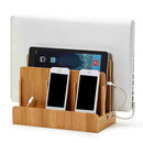 Natural Bamboo Multi- Device Desktop Organizer Cord Organizer Stand Mounts Dock Holder Charging Station for Smart Phones, Tablets and Laptops