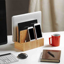 Natural Bamboo Multi- Device Desktop Organizer Cord Organizer Stand Mounts Dock Holder Charging Station for Smart Phones, Tablets and Laptops
