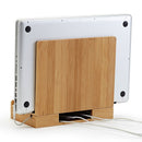 Natural Bamboo Multi- Device Desktop Organizer Cord Organizer Stand Mounts Dock Holder Charging Station for Smart Phones, Tablets and Laptops
