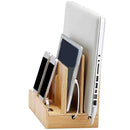 Natural Bamboo Multi- Device Desktop Organizer Cord Organizer Stand Mounts Dock Holder Charging Station for Smart Phones, Tablets and Laptops