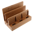 Natural Bamboo Multi- Device Desktop Organizer Cord Organizer Stand Mounts Dock Holder Charging Station for Smart Phones, Tablets and Laptops