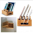 Cord Organizer, 4 Slots Bamboo Stand Multi-device Desktop Cords Organizer Dock Charging Station Holder with Built-in Insert Slots for Smartphones, Tablets and Laptops