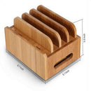 Cord Organizer, 4 Slots Bamboo Stand Multi-device Desktop Cords Organizer Dock Charging Station Holder with Built-in Insert Slots for Smartphones, Tablets and Laptops