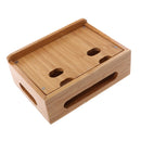 Cord Organizer, 4 Slots Bamboo Stand Multi-device Desktop Cords Organizer Dock Charging Station Holder with Built-in Insert Slots for Smartphones, Tablets and Laptops