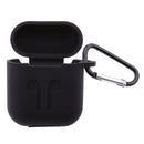 Wireless Earphone Case Accessories, Silicone Protective Cover + Key Ring Clasp Set for Apple Airpods Black