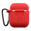 Wireless Earphone Case Accessories, Silicone Protective Cover + Key Ring Clasp Set for Apple Airpods Red