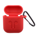 Wireless Earphone Case Accessories, Silicone Protective Cover + Key Ring Clasp Set for Apple Airpods Red