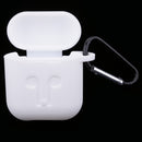 Silicone Wireless Earphone Case Strap Accessories, Silicone Protective Cover + Key Ring Clasp Set for Apple Airpods White