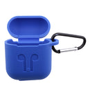 Silicone Wireless Earphone Case Strap Accessories, Silicone Protective Cover + Key Ring Clasp Set for Apple Airpods Blue