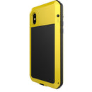 Luxury Aluminum Alloy Frame + Inner Silicone + Tempered Glass Front Case Protective Metal Extreme Shockproof Bumper Cover Case Skin for Apple iPhone X yellow