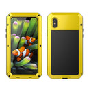 Luxury Aluminum Alloy Frame + Inner Silicone + Tempered Glass Front Case Protective Metal Extreme Shockproof Bumper Cover Case Skin for Apple iPhone X yellow