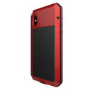 Luxury Aluminum Alloy Frame + Inner Silicone + Tempered Glass Front Case Protective Metal Extreme Shockproof Bumper Cover Case Skin for Apple iPhone X red
