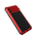 Luxury Aluminum Alloy Frame + Inner Silicone + Tempered Glass Front Case Protective Metal Extreme Shockproof Bumper Cover Case Skin for Apple iPhone X red
