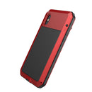 Luxury Aluminum Alloy Frame + Inner Silicone + Tempered Glass Front Case Protective Metal Extreme Shockproof Bumper Cover Case Skin for Apple iPhone X red