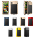 Luxury Aluminum Alloy Frame + Inner Silicone + Tempered Glass Front Case Protective Metal Extreme Shockproof Bumper Cover Case Skin for Apple iPhone X red