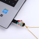 High Speed USB 2.0 Memory Stick Pen Drive with Crystal Diamond Colorful Flower Pendent and Jewelry Necklace 128GB