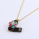 High Speed USB 2.0 Memory Stick Pen Drive with Crystal Diamond Colorful Flower Pendent and Jewelry Necklace 128GB