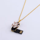 Luxury Jewelry Flowers + Leaf USB Flash Drive Thumb Pen Drive and Necklace Pendent For Data Storage 32GB