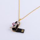 Luxury Jewelry Bling Crystal Shoes USB 2.0 Flash Drive Thumb Pen Drive & Gold Necklace 128GB