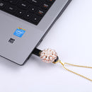 Luxury Jewelry Bling Pearl Flower USB 2.0 Flash Drive Thumb Pen Drive & Gold Necklace 128GB