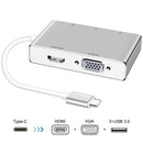 5 in 1 Aluminium USB 3.0 Type C to 4K HD HDMI + VGA + 3PCS USB 3.0 Dongle Adapter Splitter Converter Hub For Apple Macbook Silver