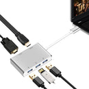 5 in 1 Aluminium USB 3.0 Type C to 4K HD HDMI + VGA + 3PCS USB 3.0 Dongle Adapter Splitter Converter Hub For Apple Macbook Silver