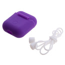 Wireless Bluetooth Headsets Case, Shockproof Silicone Protective Cover Skin with Earphone Sports Anti-lost Strap Rope for Apple Airpods Charging Case Purple