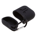 Earphone Case , Silicone Protective Cover + Key Ring Clasp Set for Apple Airpods Wireless Headset Charging Box Black