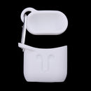 Earphone Case , Silicone Protective Cover + Key Ring Clasp Set for Apple Airpods Wireless Headset Charging Box White