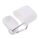 Earphone Case , Silicone Protective Cover + Key Ring Clasp Set for Apple Airpods Wireless Headset Charging Box White