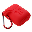 Earphone Case , Silicone Protective Cover + Key Ring Clasp Set for Apple Airpods Wireless Headset Charging Box Red