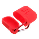 Earphone Case , Silicone Protective Cover + Key Ring Clasp Set for Apple Airpods Wireless Headset Charging Box Red