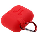 Earphone Case , Silicone Protective Cover + Key Ring Clasp Set for Apple Airpods Wireless Headset Charging Box Red