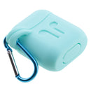 Earphone Case , Silicone Protective Cover + Key Ring Clasp Set for Apple Airpods Wireless Headset Charging Box Mint Green