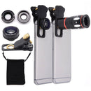 4-in-1 10X Telephoto Lens+Fisheye+Wide Angle+Macro Lens with Phone Clip for IOS and Android Devices Black