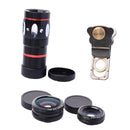 4-in-1 10X Telephoto Lens+Fisheye+Wide Angle+Macro Lens with Phone Clip for IOS and Android Devices Black