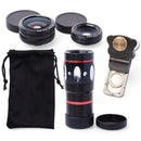 4-in-1 10X Telephoto Lens+Fisheye+Wide Angle+Macro Lens with Phone Clip for IOS and Android Devices Black