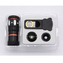 4-in-1 10X Telephoto Lens+Fisheye+Wide Angle+Macro Lens with Phone Clip for IOS and Android Devices Black
