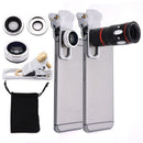4-in-1 10X Telephoto Lens+Fisheye+Wide Angle+Macro Lens with Phone Clip for IOS and Android Devices Silver
