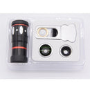4-in-1 10X Telephoto Lens+Fisheye+Wide Angle+Macro Lens with Phone Clip for IOS and Android Devices Silver