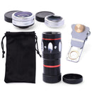 4-in-1 10X Telephoto Lens+Fisheye+Wide Angle+Macro Lens with Phone Clip for IOS and Android Devices Silver