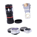 4-in-1 10X Telephoto Lens+Fisheye+Wide Angle+Macro Lens with Phone Clip for IOS and Android Devices Silver