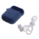 Silicone Protective Cover Case + Anti Lost Ear Loop Cable Connector for Apple AirPods Charging Box Navy