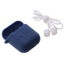 Silicone Protective Cover Case + Anti Lost Ear Loop Cable Connector for Apple AirPods Charging Box Navy