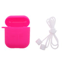 Silicone Protective Cover Case + Anti Lost Ear Loop Cable Connector for Apple AirPods Charging Box Rose Red