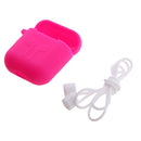 Silicone Protective Cover Case + Anti Lost Ear Loop Cable Connector for Apple AirPods Charging Box Rose Red