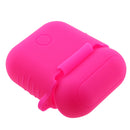 Silicone Protective Cover Case + Anti Lost Ear Loop Cable Connector for Apple AirPods Charging Box Rose Red